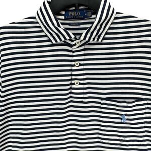 Polo Ralph Lauren Shirt Men M Blue Stripe Polo Logo Classic Fit Nautical Preppy